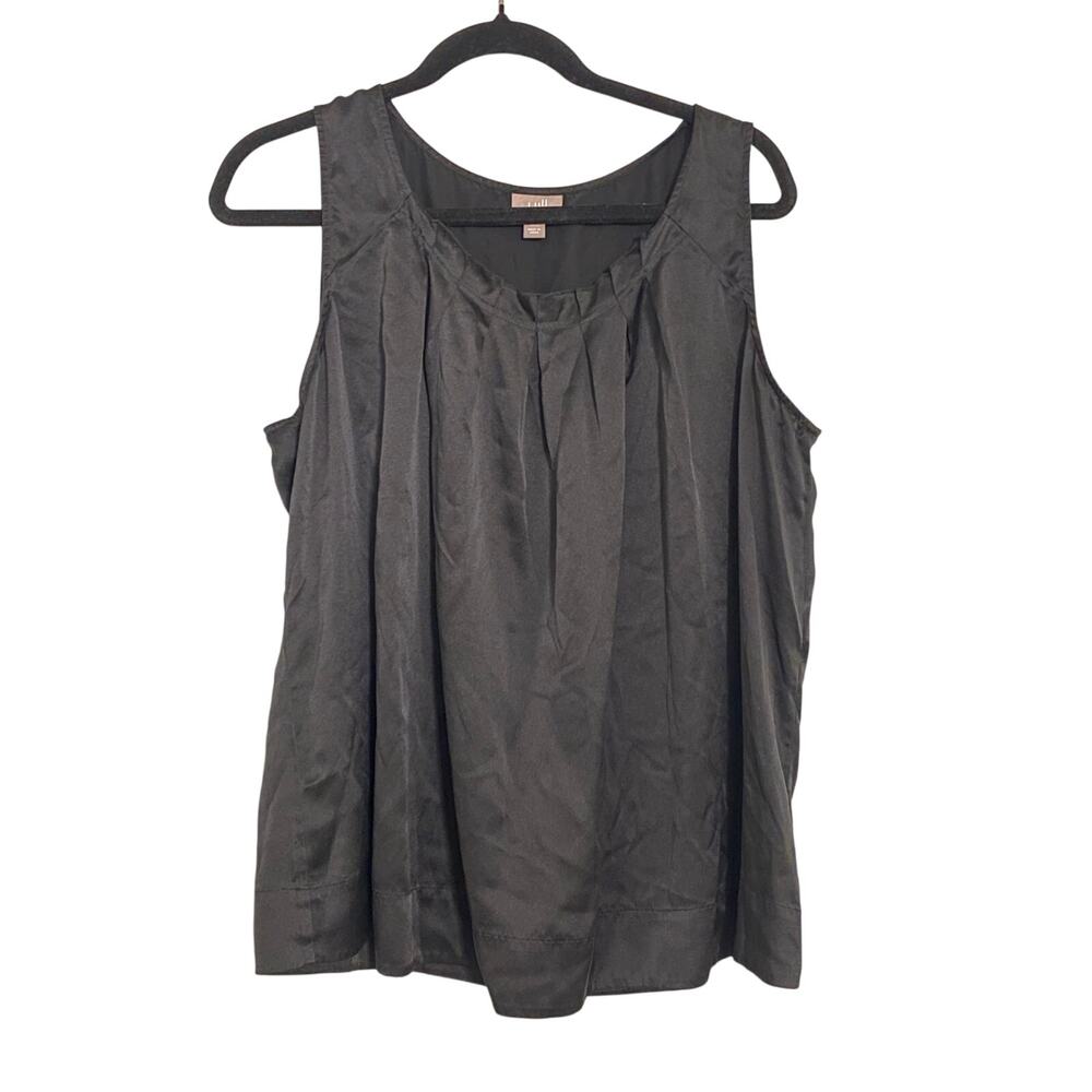 J.Jill XL Petite Black 100% Silk Sleeveless Pleated Blouse Tank Top Shell Work